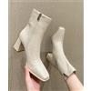 stivali scarpe stivaletti donna tronchetto beige 8 cm pelle sintetica 35432