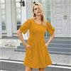 Vestito Abito Donna Corto Bohemian Giallo Senape Morbido Boho Chic 51165
