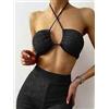 Top donna maglia corta T-Shirt Elasticizzata con lacci nero incrocio C025