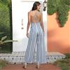 Tuta Intera Donna Jumpsuit Pagliaccetto Elegante Pantaloni Bianco Righe 96419