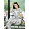 Tailleur completo gessato bianco elegante giacca manica lunga pantalone 4863
