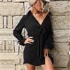 Vestito abito donna corto morbido scamiciato nero chiffon manica lunga A306