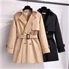 Giacca Trench Spolverino Donna Nero Beige Lungo Cintura Elegante 53504