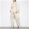 tailleur completo set casacca maglia pantaloni incrocio lucido beige 82683