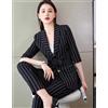 Tailleur completo donna ufficio giacca blazer pantaloni nero gessato T184