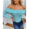 maglione maglia cardigan donna scollato celeste aderente morbido elegante M040