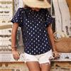 T-shirt maglia donna maniche corte camicia blusa blu oro morbida 3726