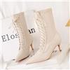 Stivaletti Tronchetto Donna Beige Con Lacci Tacco 6 Cm In Pelle Sintetica 84718