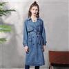 Giacca trench spolverino donna con cintura slim fit denim jeans blu P078