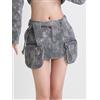Gonna Donna Corta Jeans Denim Elegante Mini Tasche Tasconi Grigio 62688