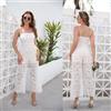 Tuta Intera Donna Jumpsuit Pagliaccetto Elegante Pantaloni Bianco Pizzo 00287