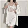 Camicia Da Notte Baby Doll Completo Vestaglia Cintura Raso Satin Bianco 52293