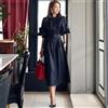 Giacca trench spolverino donna blu notte con cintura slim fit elegante 33645