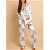 Pigiama donna completo set pantaloni maglia blusa raso satin bianco D048