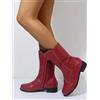 stivali stivaletti anfibi tacco basso rosso cuciture pelle sintetica 9096