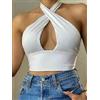 Top donna maglia corta T-Shirt Elasticizzata con lacci bianco incrocio C028