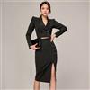 Tailleur Completo Donna Ufficio Giacca Blazer Gonna Tubino Nero Gessato 42032
