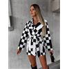 Giacca Trench Spolverino Donna Bianco Nero Scacchi Con Cintura Elegante 41604