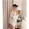 Camicia Da Notte Baby Doll Completo Vestaglia Cintura Raso Satin Bianco 3679