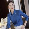 Camicia Maglia Blusa Donna Camicetta Maniche Lunghe Raso Blu Oro 39128