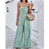 Tuta Intera Donna Jumpsuit Pagliaccetto Elegante Pantaloni Verde Bianco 01150