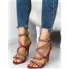Sandali stiletto tronchetto rosso oro 12 cm pelle sintetica eleganti 1352