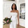 Tuta Intera Donna Jumpsuit Morbida Elegante Pantaloni Bianco Fascia 67642