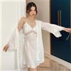 Camicia Da Notte Baby Doll Completo Vestaglia Cintura Raso Satin Bianco 93418