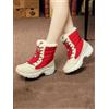stivali stivaletti anfibi neve platform beige rosso lacci pelle sintetica 9103