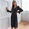 Vestito abito donna scamiciato lungo nero pois morbido manica lunga A310