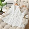 camicia da notte baby doll completo vestaglia cintura raso satin bianco 28174