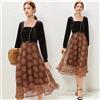 Elegante vestito abito donna lungo beige nero elegante slim GIPSY A23