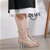 stivali estivi tronchetto donna 5 cm traforato beige pelle sintetica 40729