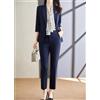 Tailleur completo donna ufficio giacca blazer pantaloni slim blu gessato 5196