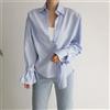 Camicia Maglia Blusa Donna Camicetta Maniche Blu Bianco Elegante Gessata 50723