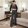 Tailleur elegante completo donna giacca manica lunga gessato nero 4840