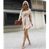 Vestito Abito Donna Corto Raso Manica Lunga Beige Cachi Scamiciato Elegante 1362