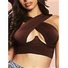 Top donna maglia corta T-Shirt Elasticizzata con lacci a Incrocio marrone C020