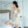 Camicia Da Notte Baby Doll Completo Vestaglia Cintura Raso Satin Bianco 62428
