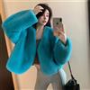 Giacca Cappotto Pelliccia Donna Ecologica Sintetica Morbida Corta Blu 86892