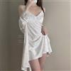 Camicia Da Notte Baby Doll Completo Vestaglia Cintura Raso Satin Bianco 37445