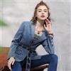 Giacca trench spolverino donna con cintura slim fit denim jeans blu P079