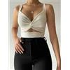 Top donna maglia corta T-Shirt Elasticizzata con lacci incrocio bianco C022