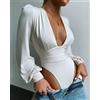 Body sottogiacca maglia maniche lunghe bianco scollato morbido slim 4628