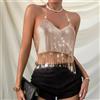 Maglia Maglietta Donna T-shirt Canotta Top Fascia Corto Oro Strass 72895