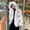 Giacca donna cappotto pelliccia ecologica sintetica bianco nero cappuccio D204