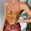 T-shirt maglia donna canotta canottiera corta top beige oro 10176