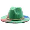 Cappello jazz donna a tesa larga con cinturino verde rosa colorato oro c108