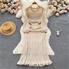 Vestito Abito Lungo Bohoo Pizzo Uncinetto Beige Traforato Spiaggia 03922