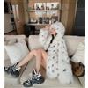 Giacca donna cappotto pelliccia ecologica sintetica bianco nero cappuccio D200